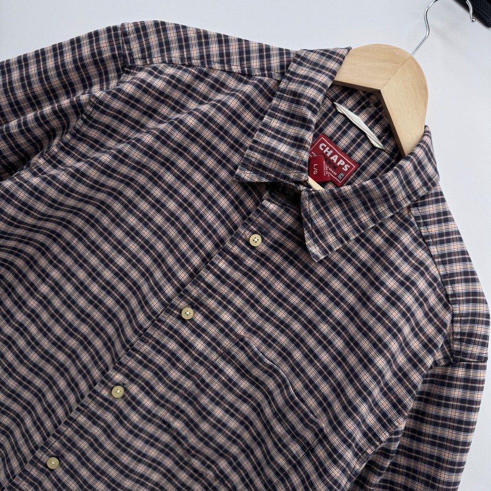 Chaps Denim Shirt Men Large Plaid Long Sleeve Button Up 100% Cotton Multicolor